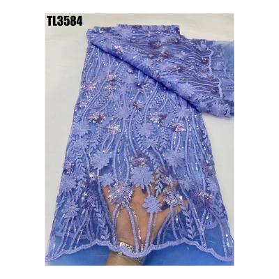 China 2023 New fashion sky blue tulle lace net french lace mesh women clothing wedding dress Senegal bridal dress for party for sale