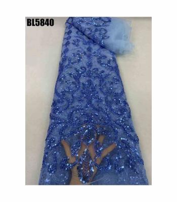 China 2023  Wedding Party Dress Bridal Dress Fabric High Quality Beaded Austria Embroidery African French Tulle Lace with Sequins for sale