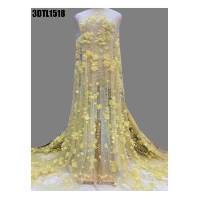 China Yellow fabric Flowers lace Bridal Wedding Dress  Austria flowers lacewomen clothing african french embroidery  lace fabric for sale