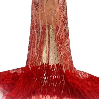 China High quality Elegant Bridal embroidery lace fabric african french red tulle lace flowers bridal wedding dress  tulle net lace for sale