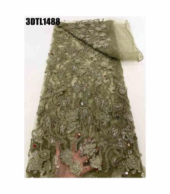 China Hot sale 3D beaded lace fabric Lace french fabric for bride for sale