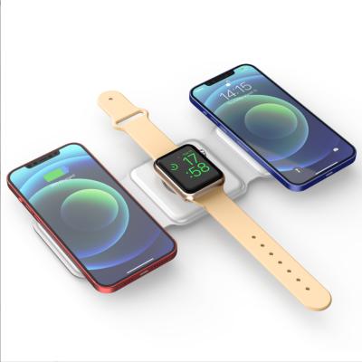 China Portable Smart Watch 15W Fast Charging Station 3 in 1 Foldable Magnetic Wireless Charger for iWatch Airpods iPhone for sale