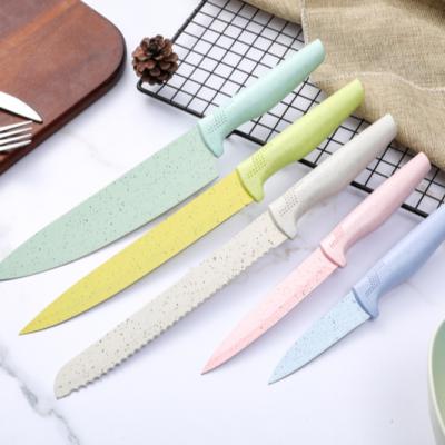 China Sustainable high quality OEM accepted 2021 new products wheat stalk color 5 knives with slicing knife kitchen knife set for sale