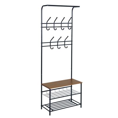 China New Design Shoe Racks Metal Shoe Rack Unit Expandable Custom Shoe Shelf Wood Racks With Coat Hanger Clothing Rack for sale