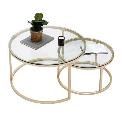 China Modern luxury marble coffee table sets glass coffee table round side tables with gold metal legs living room furniture for sale