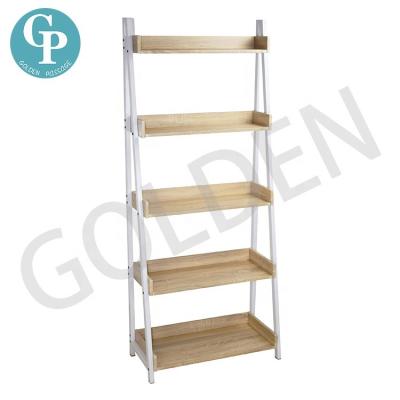 China 5 Tier Wooden Look Shelf Accent Furniture Modern Modern Open Ladder Storage Rack Shelf for Living Room Display Bookcase for sale