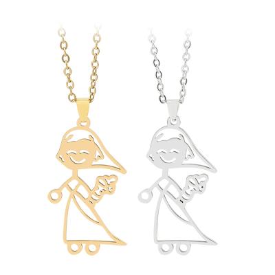 China Punk Personalized Gold Silver Plated Stainless Steel Cut Polished Funny Doodle Cartoon Doctor Nurse Necklace for Men Women Gift for sale