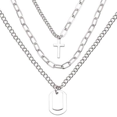 China Punk 1 Set Fashion Trend Multilayer Chain Cross Men Ladies Necklace Hip Hop Jewelry for sale