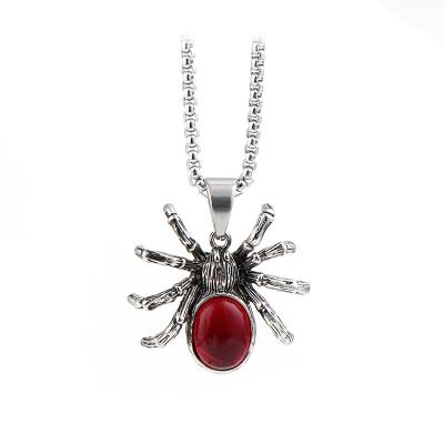 China Punk Halloween Ruby Spider Pendant Necklaces For Men and Women Holiday Gift Vintage Gothic Sweater Chain Punk Jewelry for sale