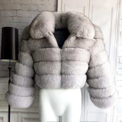 China Anti-wrinkle 2022 new style winter warm genuine leather coat ladies grown collar fur jacket size 100% Fox fur coat real high fur coat for sale