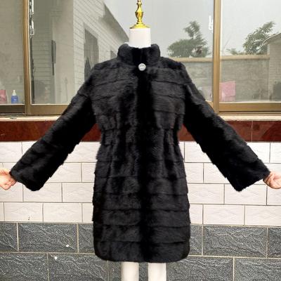 China Real Mink Fur Coat Luxurious Genuine Anti-Wrinkle Fashionable Warm Women's Long Sleeves Fur Coat Natural Leather Stand Collar for sale