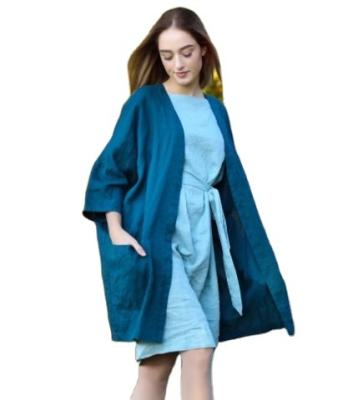 China Women's Breathable Canvas Loose Oversized Cardigan Long Blazer With Pockets for sale