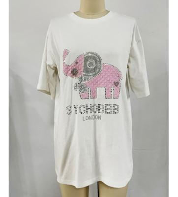 China New Arrival Women's Breathable Embroidery Ship T-shirt 100%Cotton High Quality Animal Beading T Shirt Girls for sale