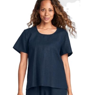 China Casual Breathable Basic Canvas Scoop Neck Tee Shirt Tee With Side Slits On The Edge for sale