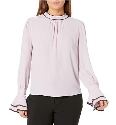 China Anti-pilling Women's High Neck Ruffled Long Sleeve Casual Shirt for sale