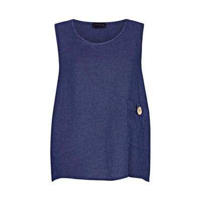 China Breathable canvas sleeveless top A line crew neck tank top with cute side pocket and button for sale