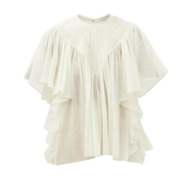 China Gathered Breathable Lightweight Rayon Gauze Ruffled Yoke Top With Butterfly Sleeve Summer Blouse for sale