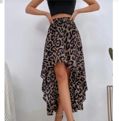 China Breathable High-Low Waist Edge Ruffle Leopard Print Asymmetric Skirt High Long Skirt for sale