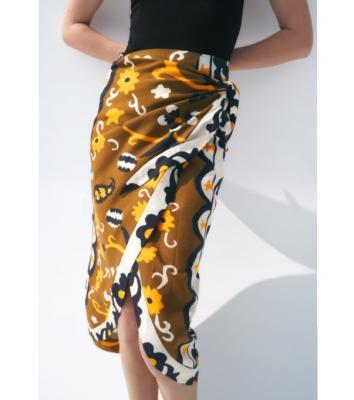 China High-Waist Midi Skirt Breathable Canvas Blend Printed Wrap Skirt for sale