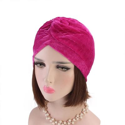 China New Fashion Velvet Muslim Turban Amira Headscarf Caps Headwear Hat Gold COMMON Indian Hat Velvet Headscarf for sale