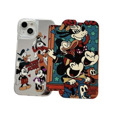 China Shockproof Cartoon Retro Mickey Mouse Flip Cover Mirror Phone Accessories Cases Cover for iPhone 12 13 case14 15 Pro Max Covers 11 Case for sale