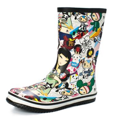 China Comfortable Korean hot sale fashion graffiti cartoon rain shoes for sext ladies waterproof anti-slip rubber boots for sale