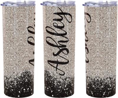 China Wholesale Custom 2021 Logo Stocked 20oz Stainless Steel Glitter Blank Sublimation Insulated Skinny Tumblers With Straw And Lid for sale