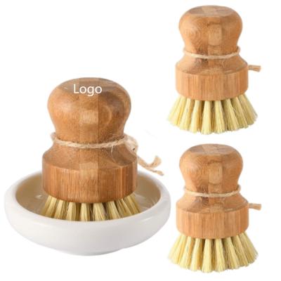 China 100% Eco-Friendly Reusable Natural Wooden Bamboo Wooden Bottle Sisal Brush Cleaning Scrubber Restaurant Hotel Kitchen Clean Brush Home Dish Brush for sale