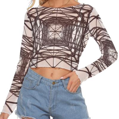 China Anti-Wrinkle All Over Printing Heat Transfer Designs Streetwear Women's Mesh Long Sleeves T-Shirt for sale