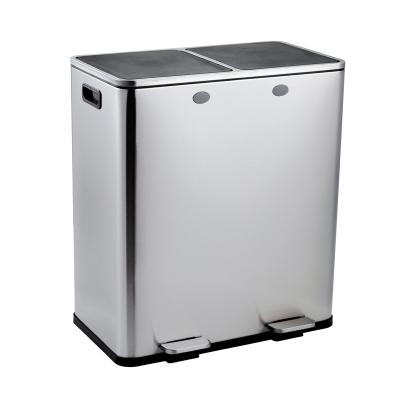 China Sustainable 60L Rectangular Kitchen With Odor Control System 2 Compartments Foot Operated Bin for sale