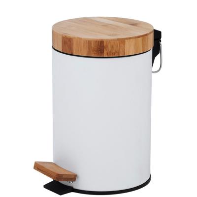 China Sustainable Wholesale Wooden Lid Pedal Trash Can Stainless Steel Trash Can And Toilet Brush for sale