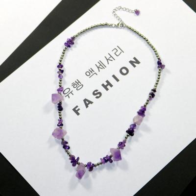 China Handmade Irregular Natural Stone Spring Crystal Necklace For Women Bud Pendant Necklaces 2022 Fashion Amethyst for sale