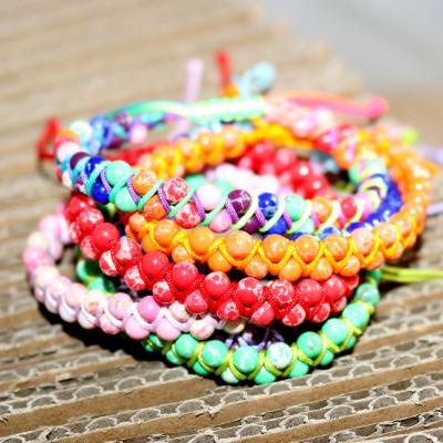 China Vintage 2 Layers Galaxy Sea Sediment Stone Nylon Rope Braided Elastic Natural Imperial Jasper Stone Wrist Bracelet Women Men's Bracelets for sale