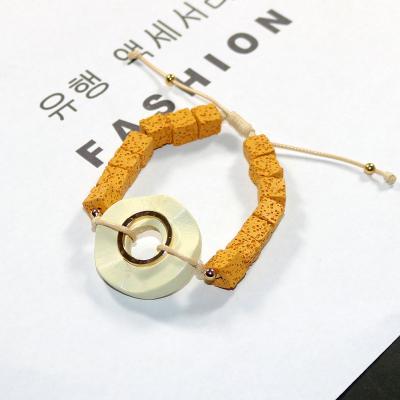 China Hot Selling Fashion Square Lava Stone Beads Waved Round Wood Charm Ring Knot Elastic Bracelets Women Fashion Jewelry Wholesale Gold for sale