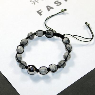 China Other Gray Natural Stone Stainless Steel Beads Rope Braided Bracelets Men Energy Friendship Bracelet Factory Wholesale Jewelry Hot for sale