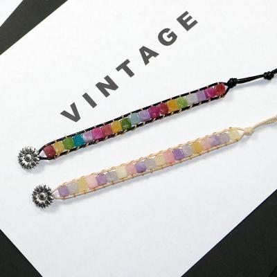 China 2022 Vintage NEW STYLE VINTAGE SQUARE MIXED COLOR NATURAL STONE BRAIDED BRACELETS WOMEN FASHION JEWELRY WHOLESALE for sale