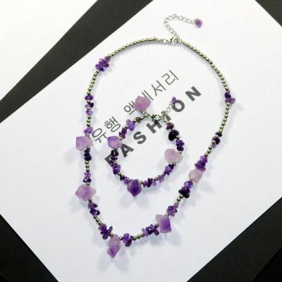 China High Quality Jewelry Set Natural Amethyst Necklace And Bracelet Set Women Fashion Beaded Jewelry Energy Balancing Necklace Wholesale High Quality for sale