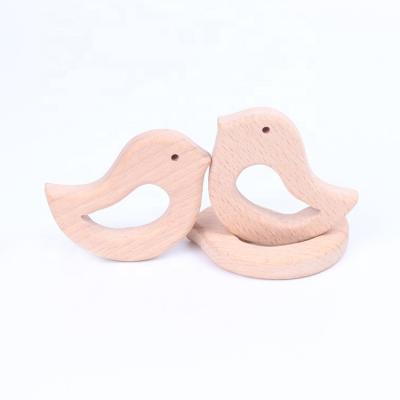 China Molar Bird Teether Toy Beech Wood Bird Shape Baby Toy DIY Stick Baby Organic Wooden Bird Teether Molar Bird for sale