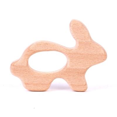 China Soft Grinding Rabbit Teether Bunny Wooden Teether Beech Wood Hare Baby Stick Toy High Quality Beech Hare for sale