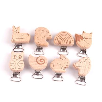 China BPA Free Wooden Color Clip Hot Selling Wide Beech Marked Cute Cartoon Animal Baby Wooden Clip For Pacifier Holder for sale