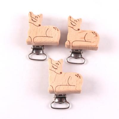 China New Product Environmental Friendly BPA Free Wide Wood Material Sika Pacifier Clip Teether Animal Beech Deer Clip for sale