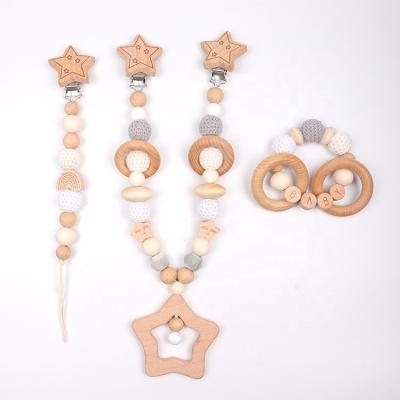 China Baby's Toy Baby Toys Amazon Pram Clip Hanging Teething Pacifier Chain Set Baby Cartoon Stroller Mobile Bed Wooden Play Chain Set for sale