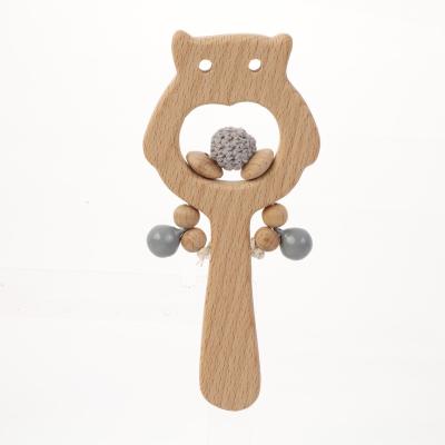 China Toy Natural Beech Baby Teether Soft Wooden Rattle Toys Wooden Baby Rattles Rattles Toys Cute Crib Handle for sale