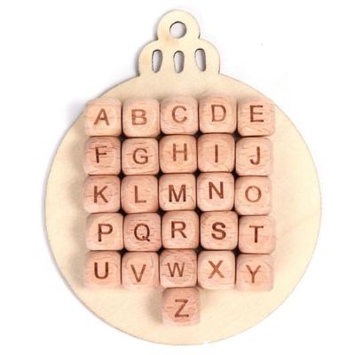 China DIY Material 12mm 10mm Square Beech Alphabet Beads Personalized 26 Sets English Letter Beads for sale