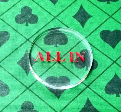 China Hot Sale Crystal Diameter 58mm Pressing Clear Poker Chips ALL IN DEALER for sale