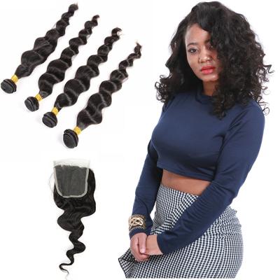 China Las extensiones indias del pelo de Remy de la Virgen del negro natural del color 4 paquetes sueltan la onda en venta