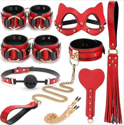 China Adult BDSM /Sex Handcuff&Bondage Games 8pcs Set Adult Pu Leather Bondage SM Product With Suitcase for sale