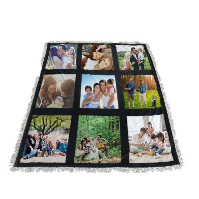 China PORTABLE DIY 9 Panel Blanket With Tassel Sublimation Winter Panel Tassle Blanket for sale