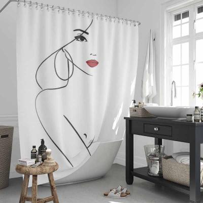 China Sustainable Stick Figure Polyester Shower Curtain Fabric Digital Printing Shower Curtain for sale