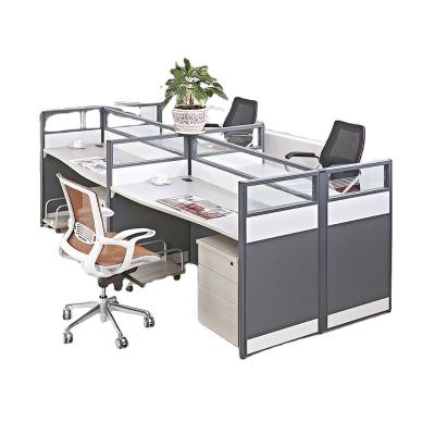 China Workmanship design office partition thin glass wall, modern office dividers, fancy 4 seater office workstation cubicle for sale